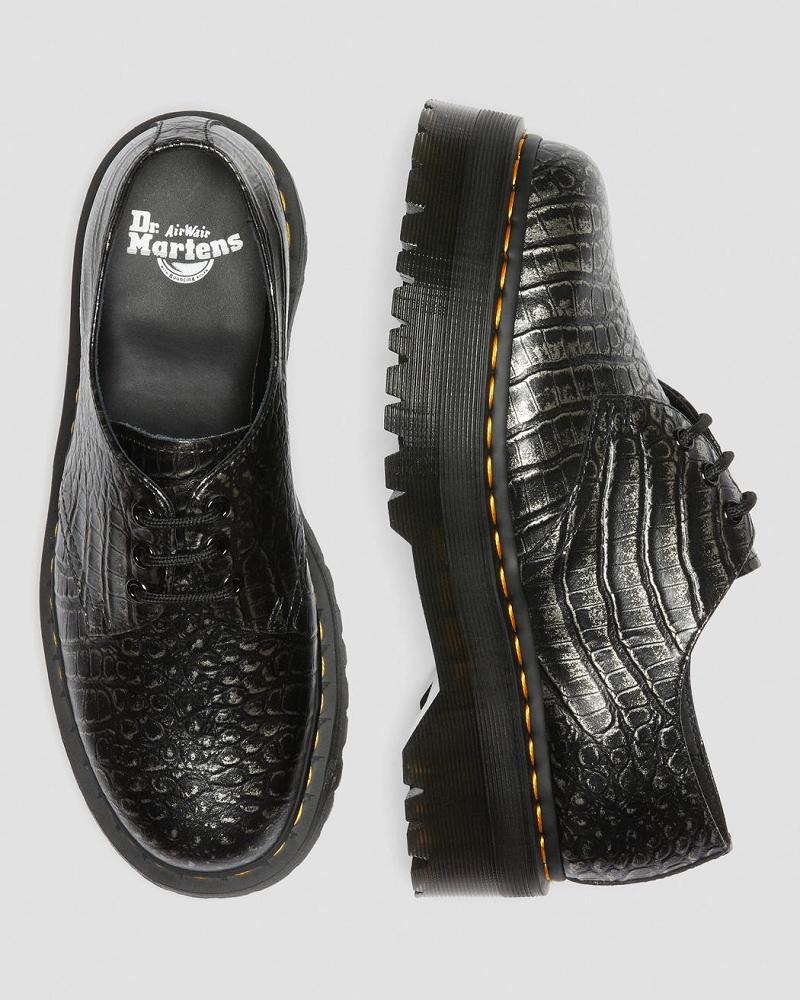 Dr Martens 1461 Croc Emboss Læder Platform Sko Dame Sort | DK 385KOR